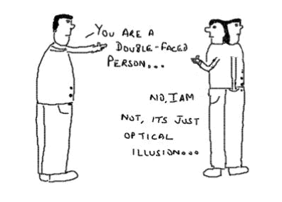 Double Faced personality,optical illusion,multiple characters,friaands vs friends