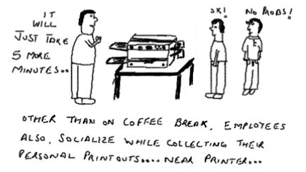 Office Printer,Personal Print outs, Coffee Break Socialising,Work Place cartoon