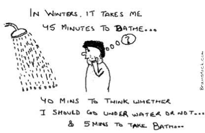 45 Minutes to Bath, Bathe, Shower, Winters , Cold, Hot, water, Shiver, Lazy, Bath time fear