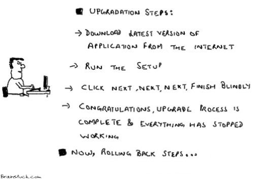 Congratulations you have successfully complete your upgrade, now please rollback since everything has stopped working