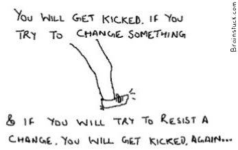 You get kicked trying to change something & if you try to resist some change you will get kicked again