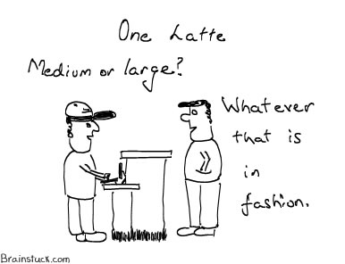 Cafe Latte - Medium or Large Coffee, Trend at coffee shops, Cartoon