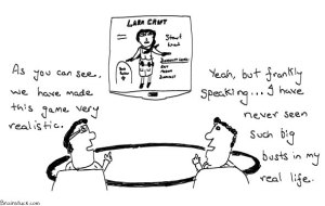 Realistic Games - Big Busts of women in games, Tomb Raider Lara Croft, Cartoons