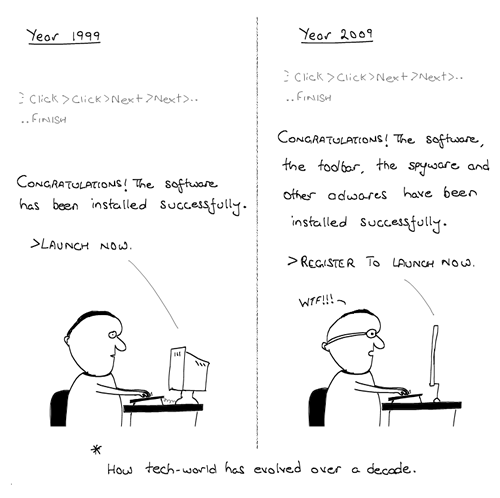 Bloatware,adware,spyware,software,Installation, Anonymous data,  Tech development, Technology, Comics, Cartoons, WTF