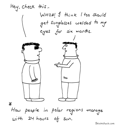 Sunglasses, UV protection, Midnight Sun, Polar regions, Arctic Circle, Antartica, Rayban, Insane cartoons, comics, Humor, funny